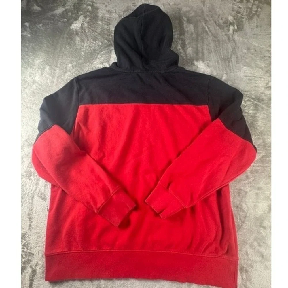 The North Face Hoodie Mens XL Red Black Colorblock Pullover Logo Sweatshirt